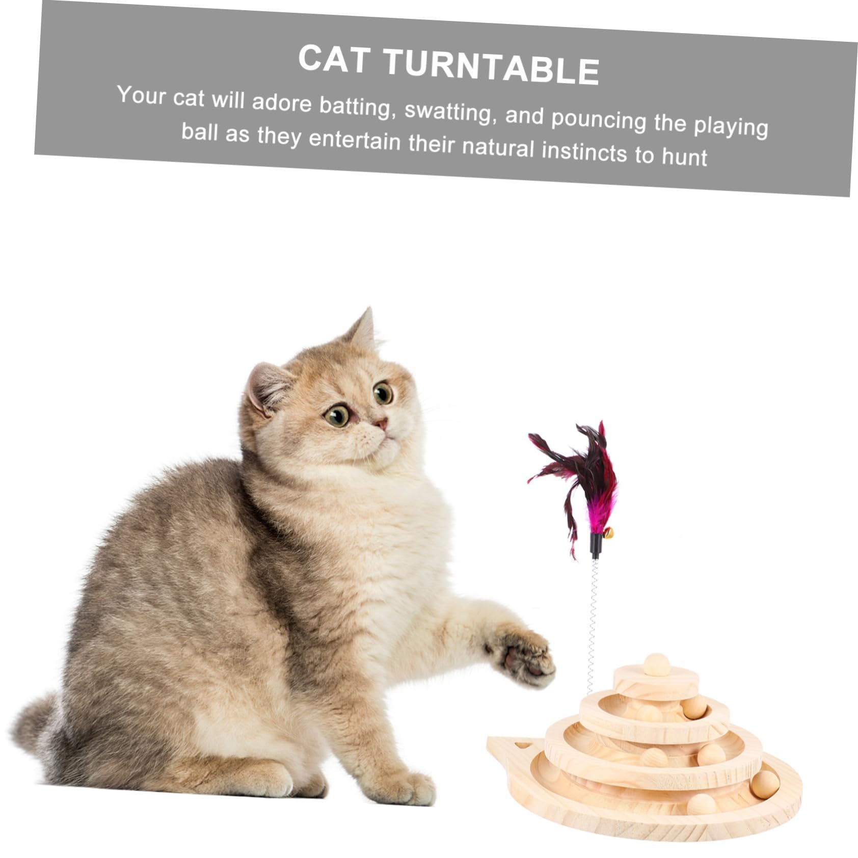 TOYANDONA Juguetes para Gatos con Plataforma Giratoria de Bolas de Madera y Juguete Giratorio para Gatitos para Casa o Apartamento