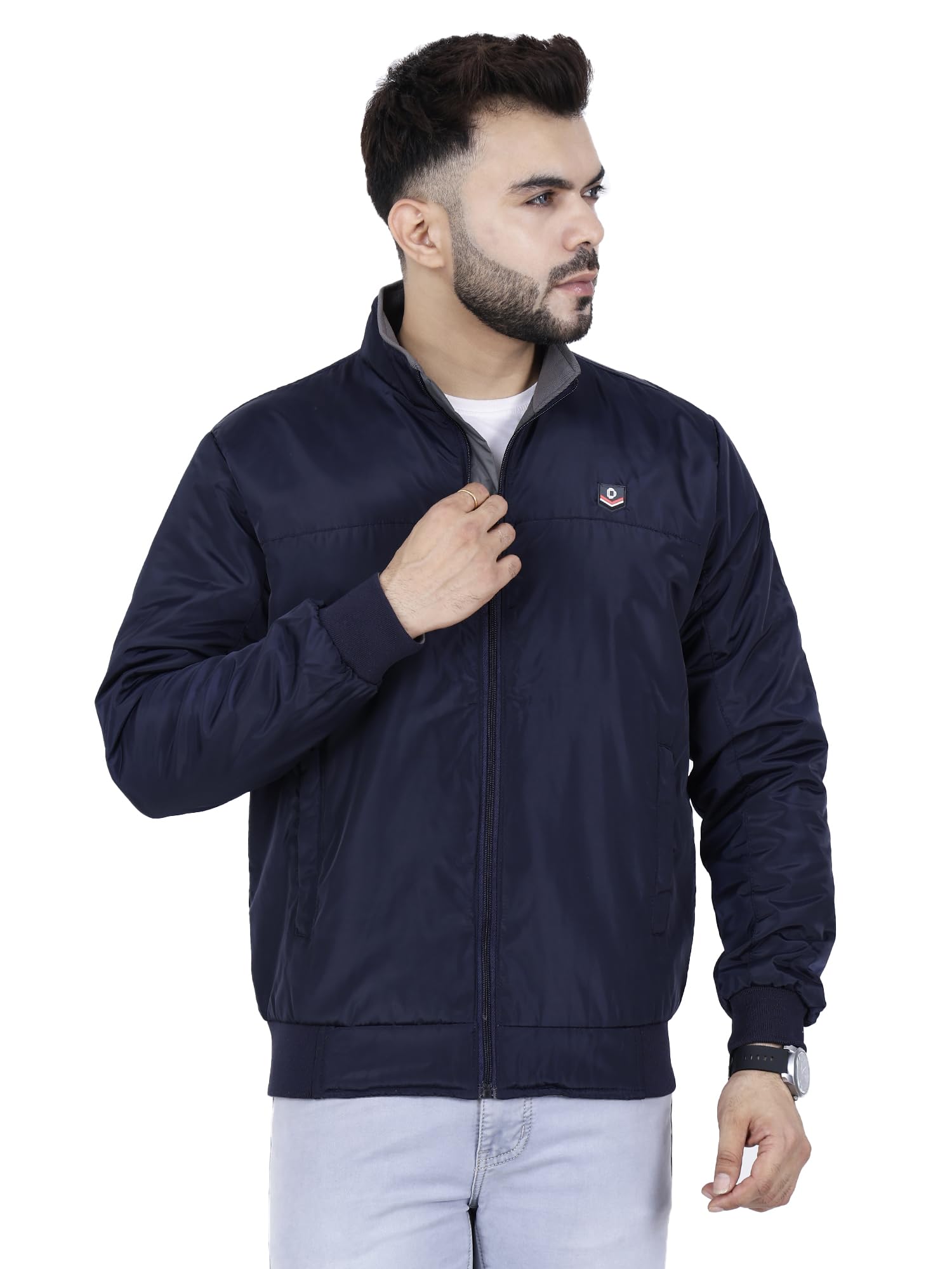 dollar Full Sleeves Bomber Jacket for Men | Polyester Men's Reversible Standing Collar Lightweight Winter Jacket, Regular Fit-picture-18