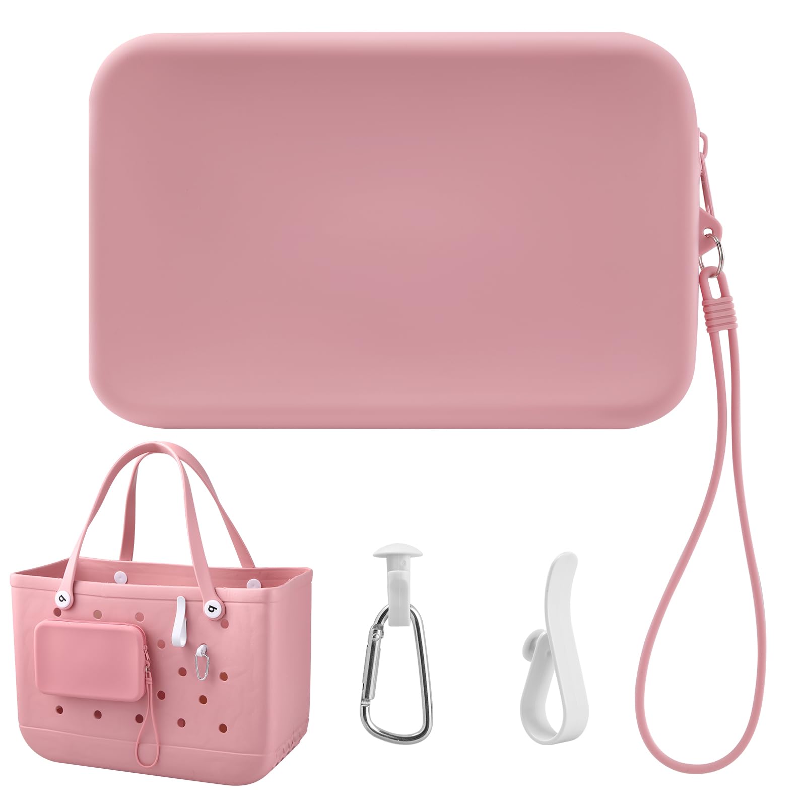 Bogg Bag Accessories for Phone: Insert Zipper Tote Bag for Beach – Silicone Pouch Phone Holder for Outside (Pink)