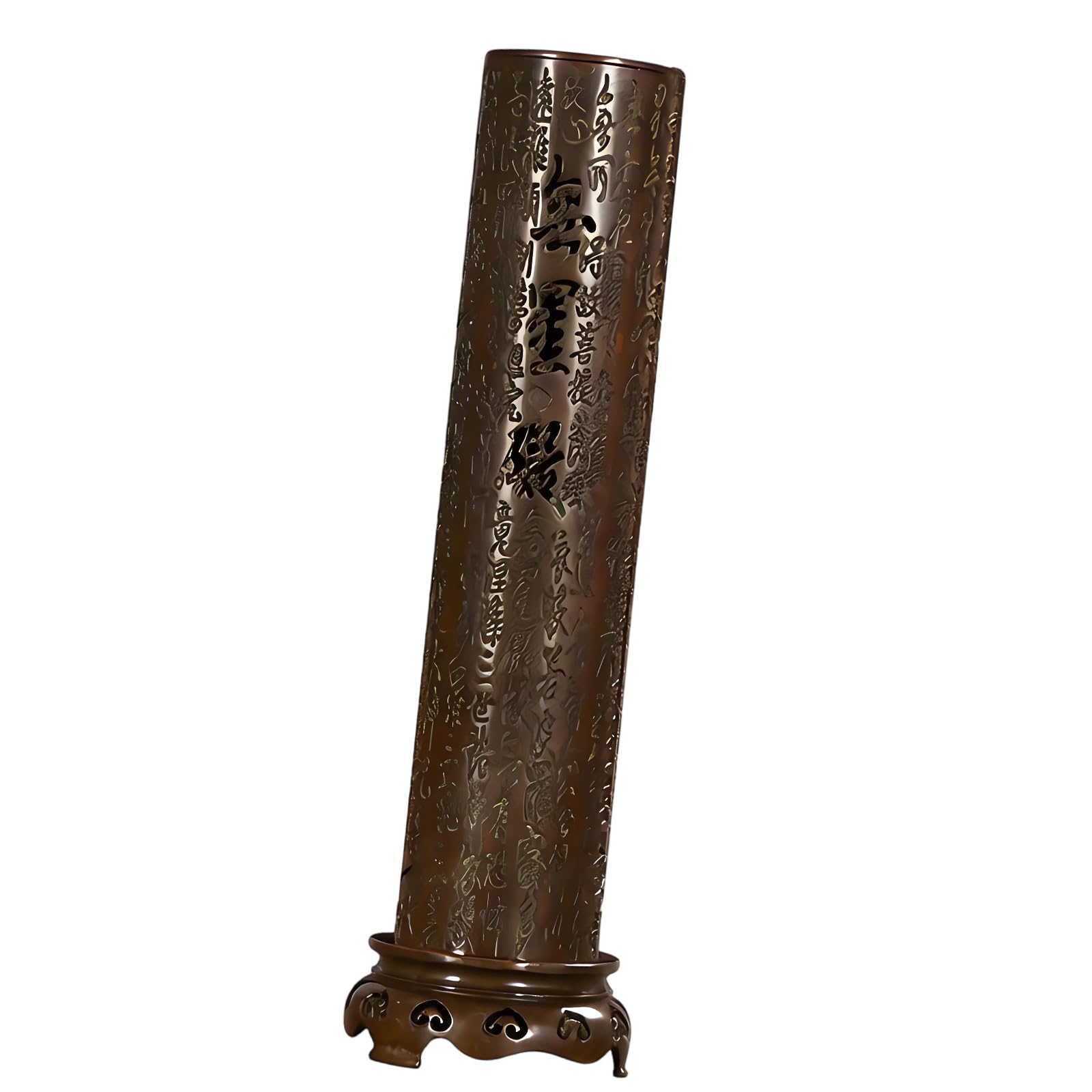 Tsophreniq Antique Metal Vertical Incenses Burners with Heart Sutras Carvings Hollow Cylinder Censers for Meditations Home Decors Vertical Scented Stove