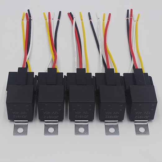 JD1912 12V 40/30A 5-Piece Automotive 4-pin SPST Relay with Harness Receptacle (Interlocking Harness Receptacle Holder), 40A Automotive Relay for Cars and Trucks.-5 Pack