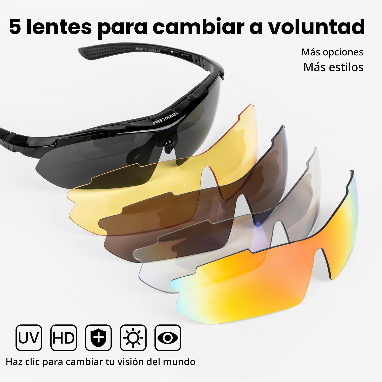 FREE SOLDIER Gafas Ciclismo Hombre Gafas tácticas Militares Gafas Motocross anti-UV400 Gafas de Sol polarizadas 5 en 1 para MTB Airsoft Correr, Pescar, Conducir, Deportes al Aire Libre