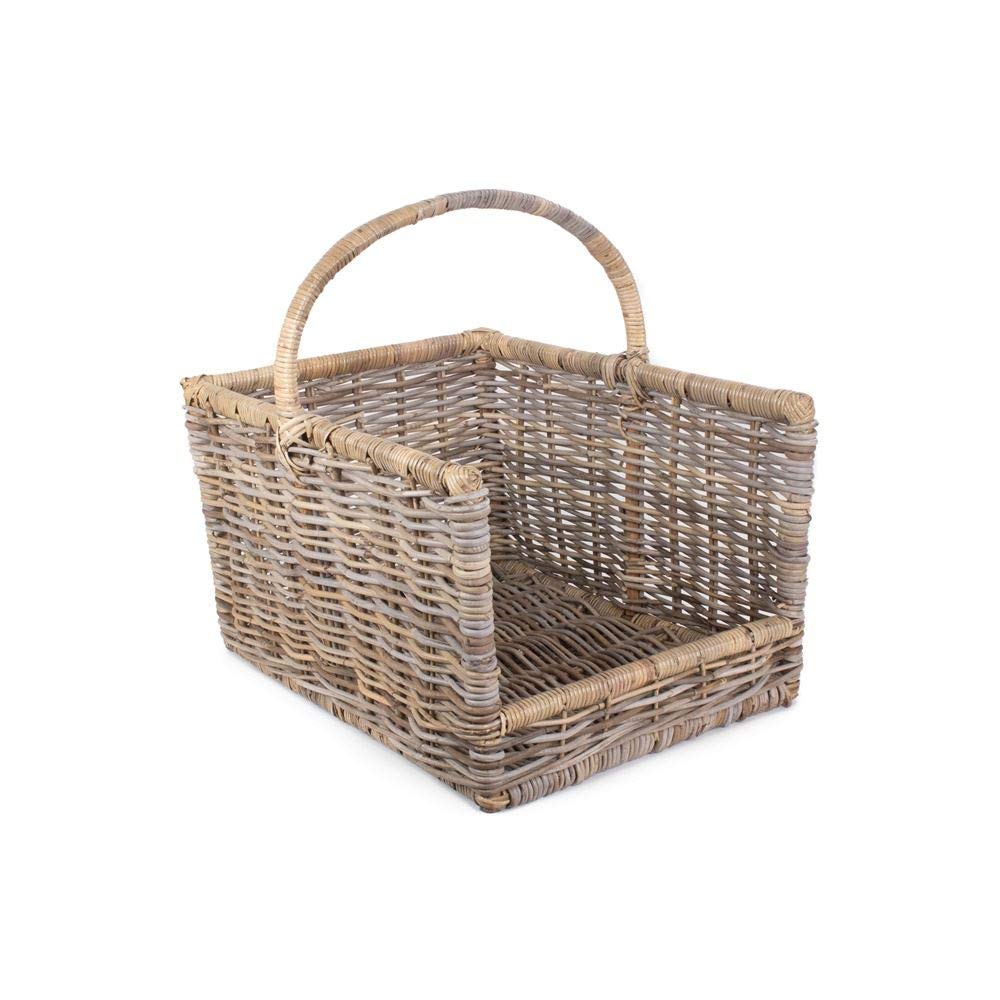 Red Hamper Brown Small Kubu Grey Rattan Open Ended Log Basket, H28 X W41 X D30cm