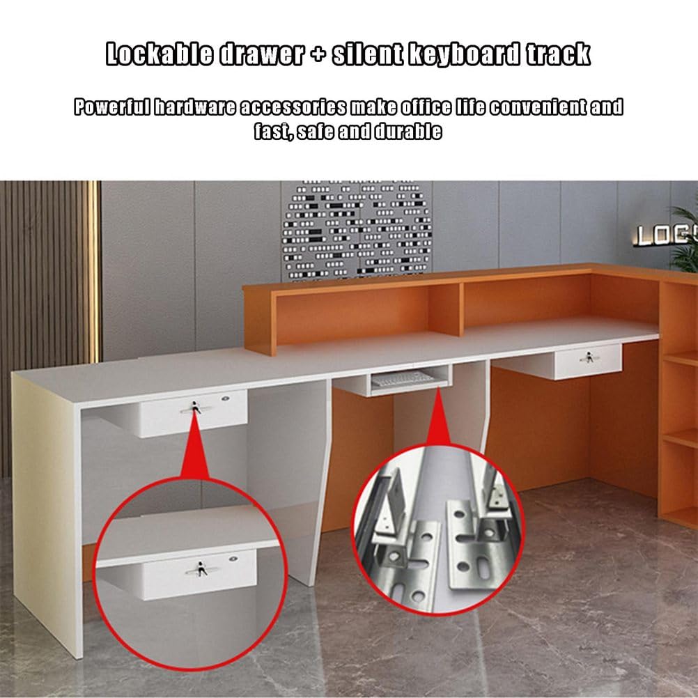 Scrivania per reception con cassetti chiudibili, moderna scrivania in legno, tavolo anteriore per computer, costruzione resistente, ideale per uffici e aziende, 7180 x 60 x 100 cm