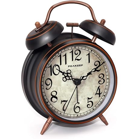 Peakeep Retro Alarm Clock, Battery Operated Loud 4-Inch Twin Bell Alarm Clock with Arabic Number
