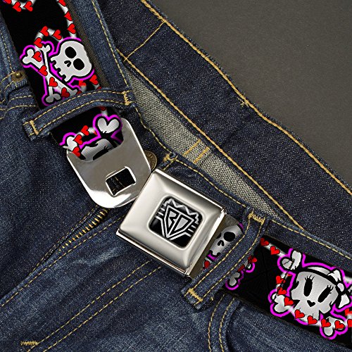 Cinturón de seguridad multicolor con estampado de calaveras y corazones con hebilla de clic 2