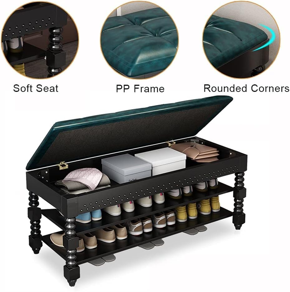 Banc à chaussures avec coussin confortable meuble bois 2 niveaux
