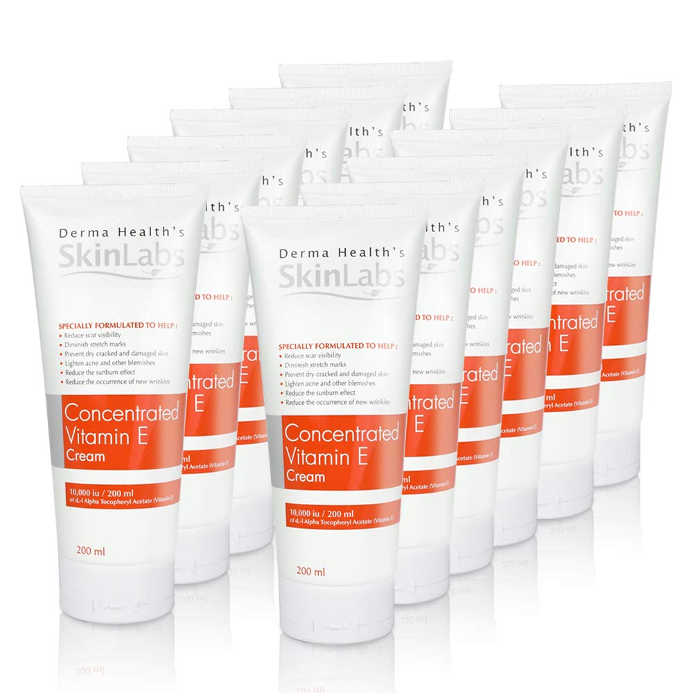 Amazon Com Set Of 12 Derma Health S Skinlabs Concentrated Vitamin E Cream 200ml Natural Day Night Use For Face Body Emollient Rich Anti Aging Strengthen Skin Barrier Soothe Irritations Beauty