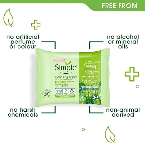 Miniatura 5 de Simple Sensitive Skin Experts - Toallitas faciales para limpieza de la piel, removedor de máscara impermeable, incluso más suave, 25 unidades,