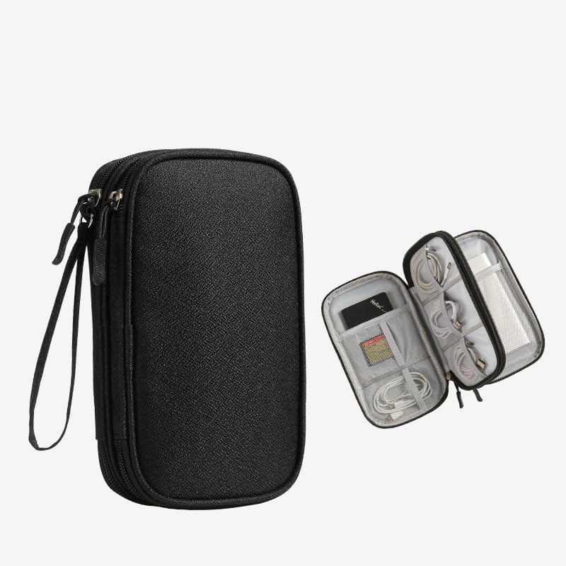 Double Layer Electronics Organizer Travel Case, Portable Cable Charger Storage Bag with Wristlet, Waterproof Accessories Pouch for Power Bank, USB Drive, Earphones, Hard Drive, 11x20x4.5cm (pink)