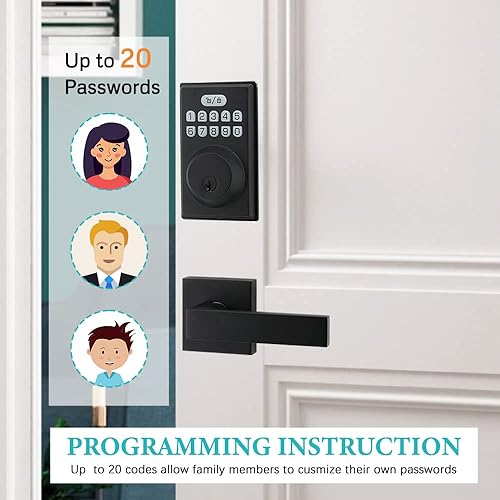 Miniatura 5 de Cerradura de puerta de entrada sin llave con 2 asas, juego de cerrojo electrónico para puerta delantera, bloqueo automático, contraseña antimiradas,