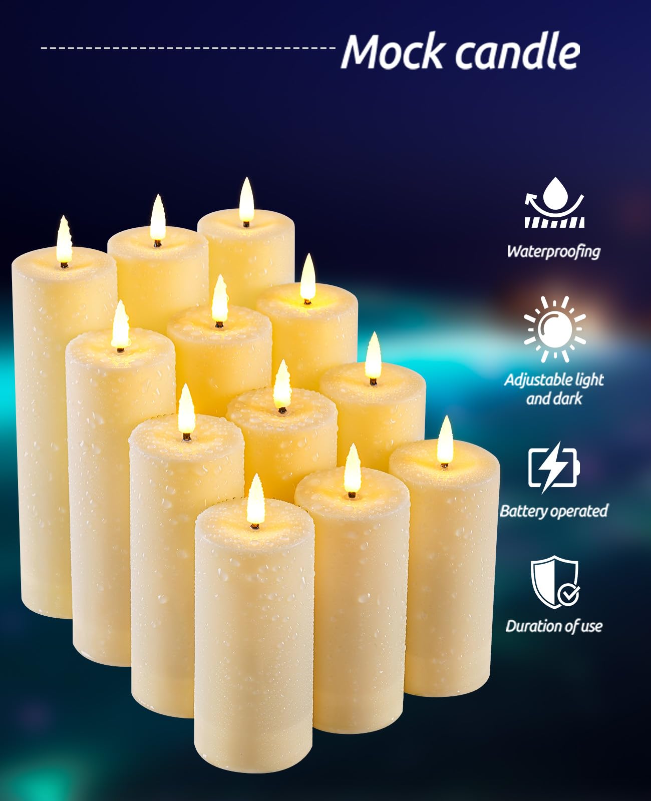 Candela a LED impermeabile, con telecomando, altezza 10 cm, 13 cm, 15 cm, 17 cm, resistente alle alte temperature, 12 pezzi.