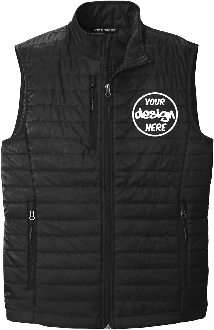 INK STITCH Men J851 Custom Personalized Embroidery Logo Texts Puffer Packable Winter Vests - Image 2