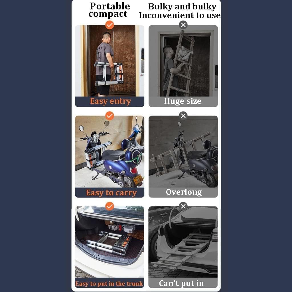 Telescoping Extension Ladder, Wide Pedal A-Frame Ladder Telescoping Ladder Portable Extension Ladder Aluminum Step Ladder for Home Industrial 330LB/150KG Capa The vast Ocean