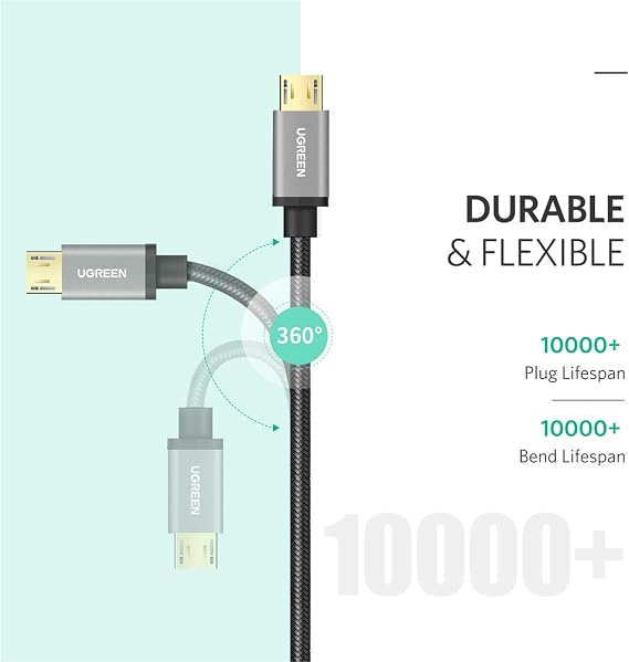 كابل UGREEN Micro USB ، كابل USB عالي السرعة 1.5FT ، سلك شاحن هاتف Android مطهو ببطء من النايلون ، متوافق مع Samsung Galaxy S7 S6 Note LG V10 Tablet PS4 MP3