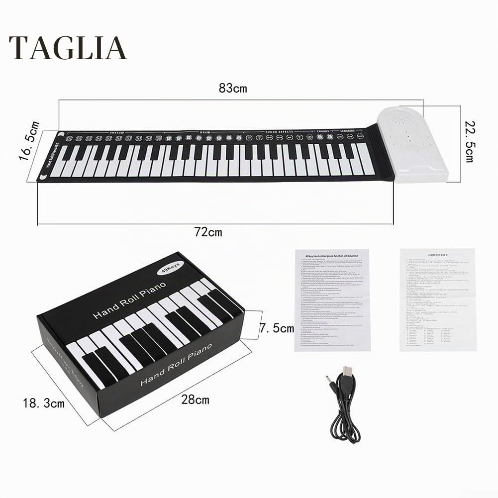SPORTARC Tastiera elettronica arrotolabile a mano, pianoforte pieghevole e flessibile, 49 tasti, con cavo di ricarica USB, per principianti (nero)