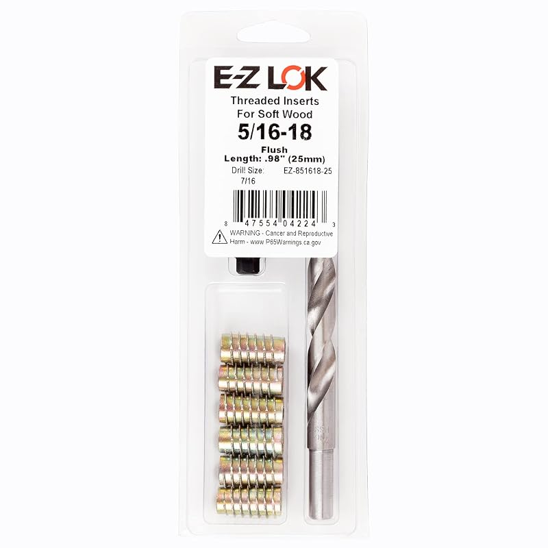 Kit de Reparo de Rosca para Madeira E-Z LOK M8-1,25 x 25 mm com Inserto Zincado, Broca e Ferramenta de Instalação