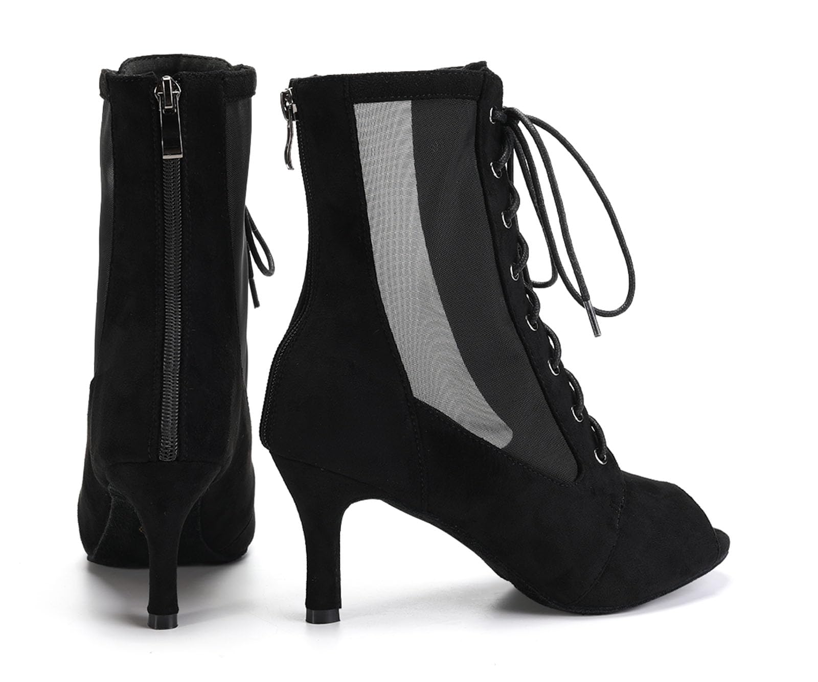 HIPPOSEUS Women's Black Ballroom Ankle Boots Peep Toe Latin Salsa 3