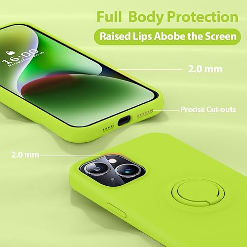 Miniatura 5 de MOCCA Funda compatible con iPhone 14 Plus con soporte de anillo, silicona líquida, forro de microfibra, funda protectora antiarañazos de cuerpo