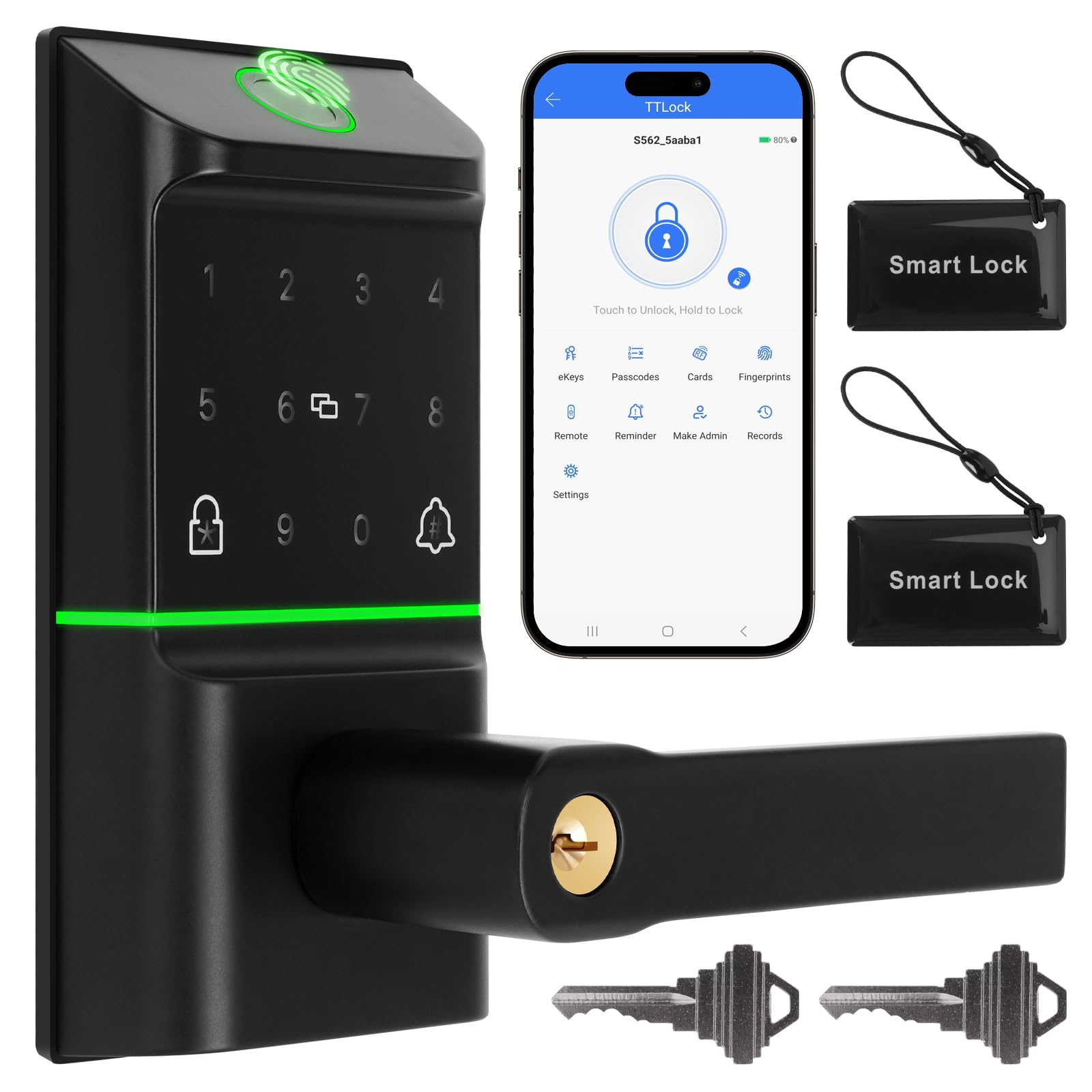 Photo 1 of ***FOR PARTS ONLY***(NON FUNCTIONAL)
Bamberg Keypad Smart Door Lock with Handle: Keyless Entry Deadbolt - Fingerprint &
Keypad Door Lock for Front Door - Key & IC Card Access - Remote Control via APP - Secure Smart Lock