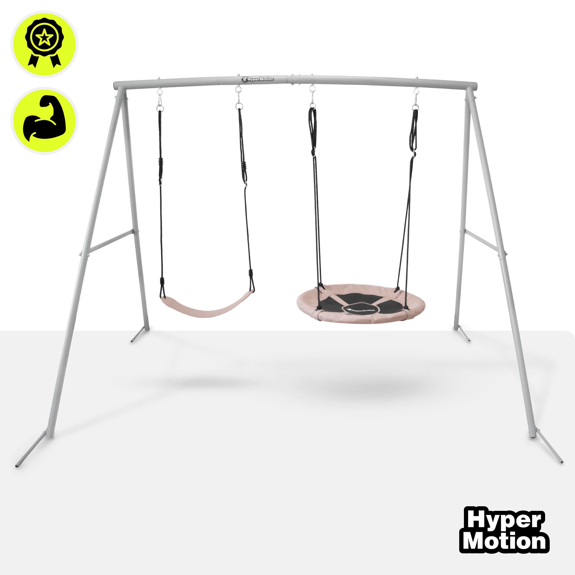 HyperMotion Altalena Doppia da Giardino con Nido e Seduta Classica, Acciaio, Tessuto Oxford, PE, PP, EPE, Grigio/Beige, 235x172x183 cm