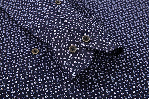 Alex Vando Mens Button Down Shirts Wrinkle Free 4-Way Stretch Print Business Casual Shirt
