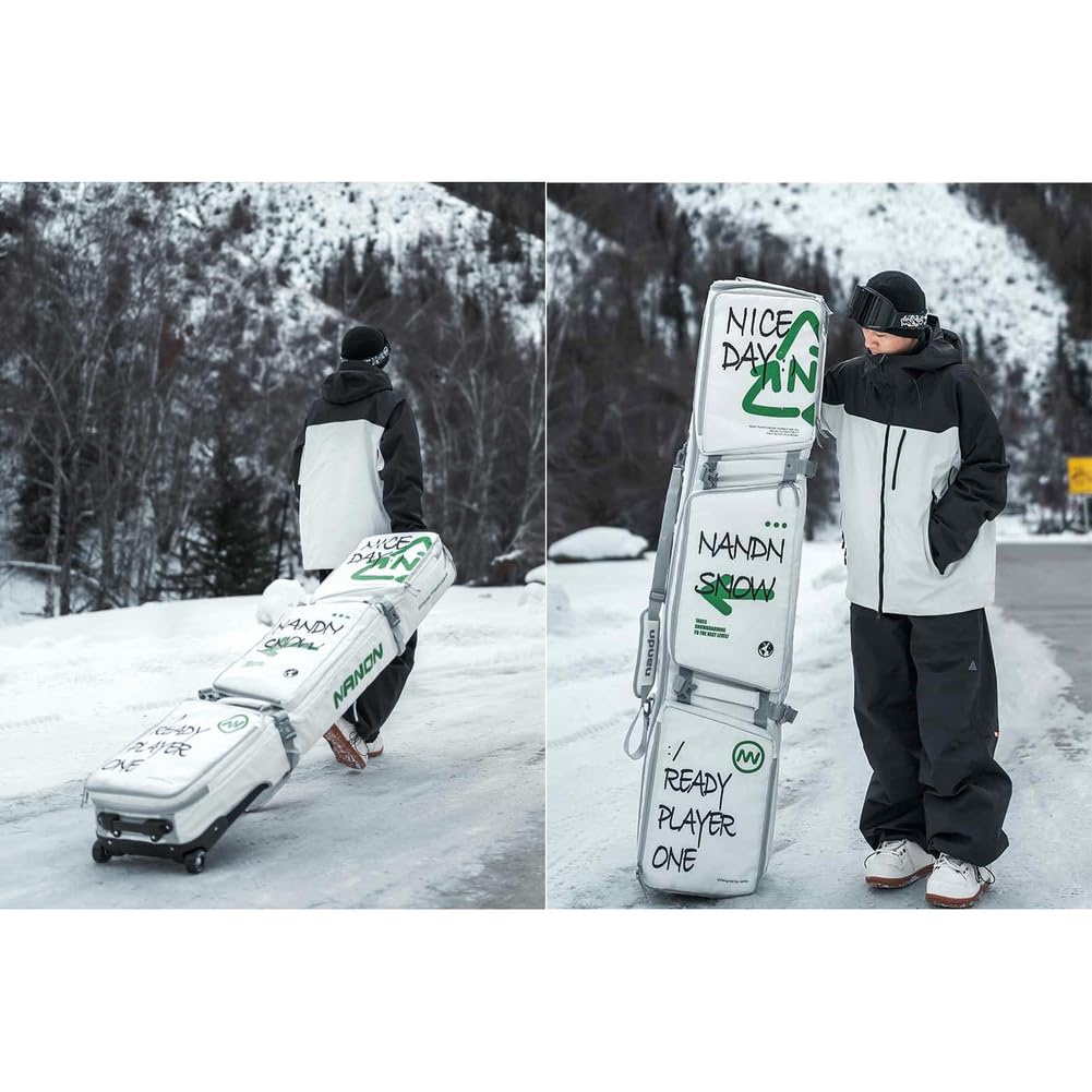 Torba narciarska z kółkami, wodoodporna wyściełana torba o dużej pojemności, pasuje do 2 zestawów nart do 165 cm, idealna do przechowywania i transportu
