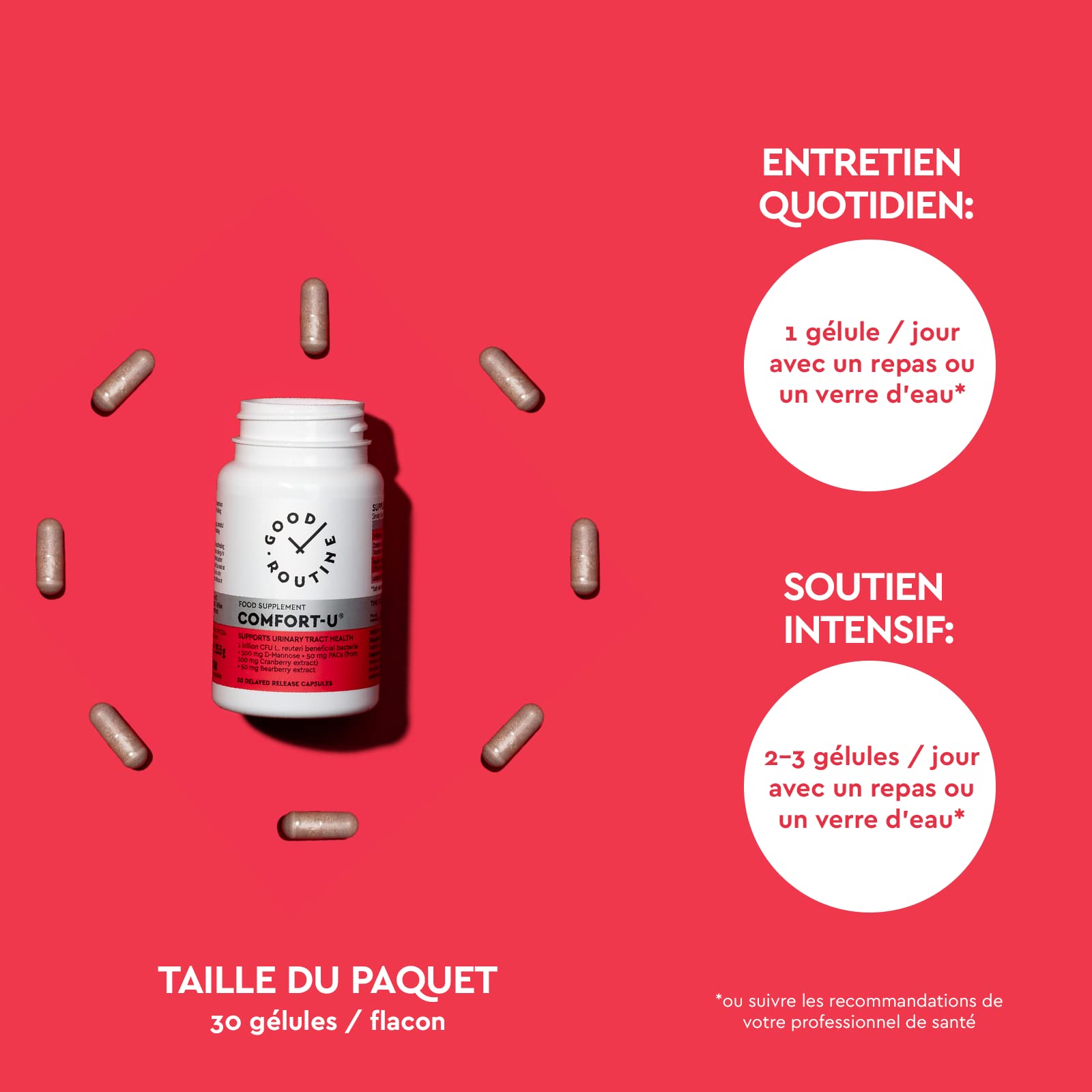 COMFORT-U® (30 Capsules) - D-mannose, Extrait de Canneberge, Busserole, Santé Urinaire, Traitement des infections Urinaires, Lactobacillus reuteri
