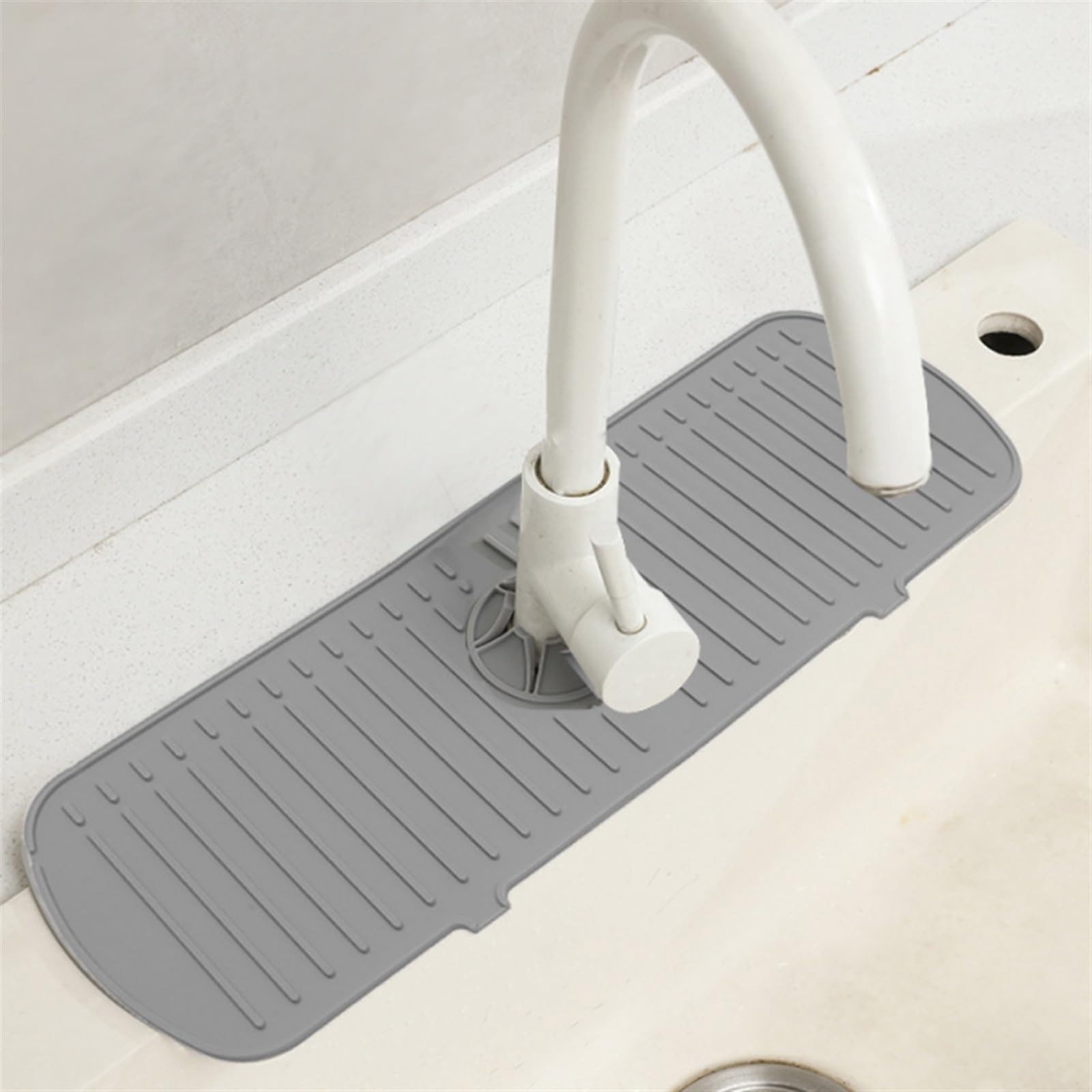 Tappetino in silicone per lavello con design increspato d'acqua, grande tappetino per rubinetto per il lavandino del bagno, protezione (verde, 61 x 14,5 x 0,5 cm), impermeabile, antiscivolo