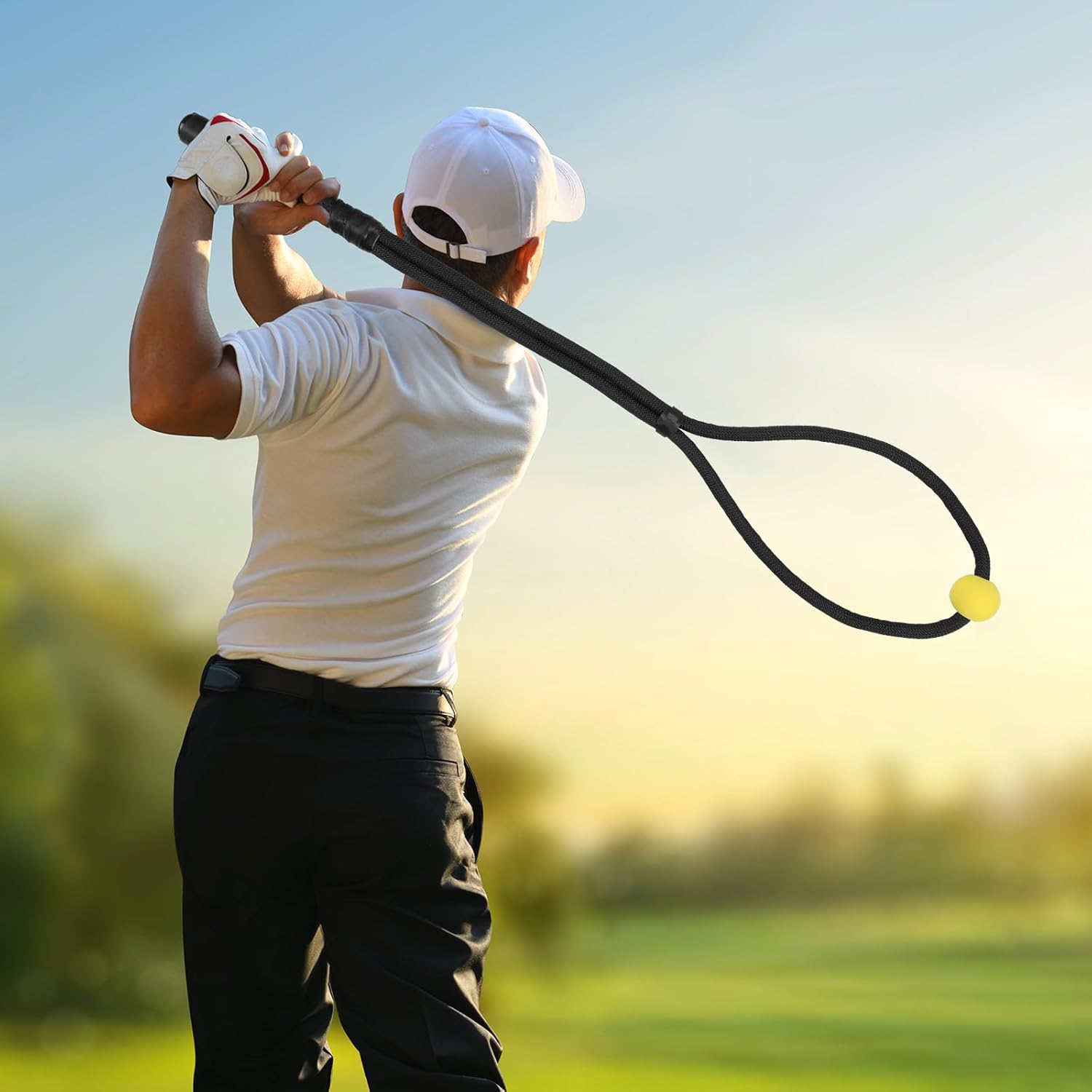 HOMIEE Golf Rope Swing Trainer Set, Golf Swing Training Aid & Swing Correcting Arm Band, Improve Speed, Tempo, Rhythm, Flexibility and Strength, Golf Gifts for Golfers of All Levels