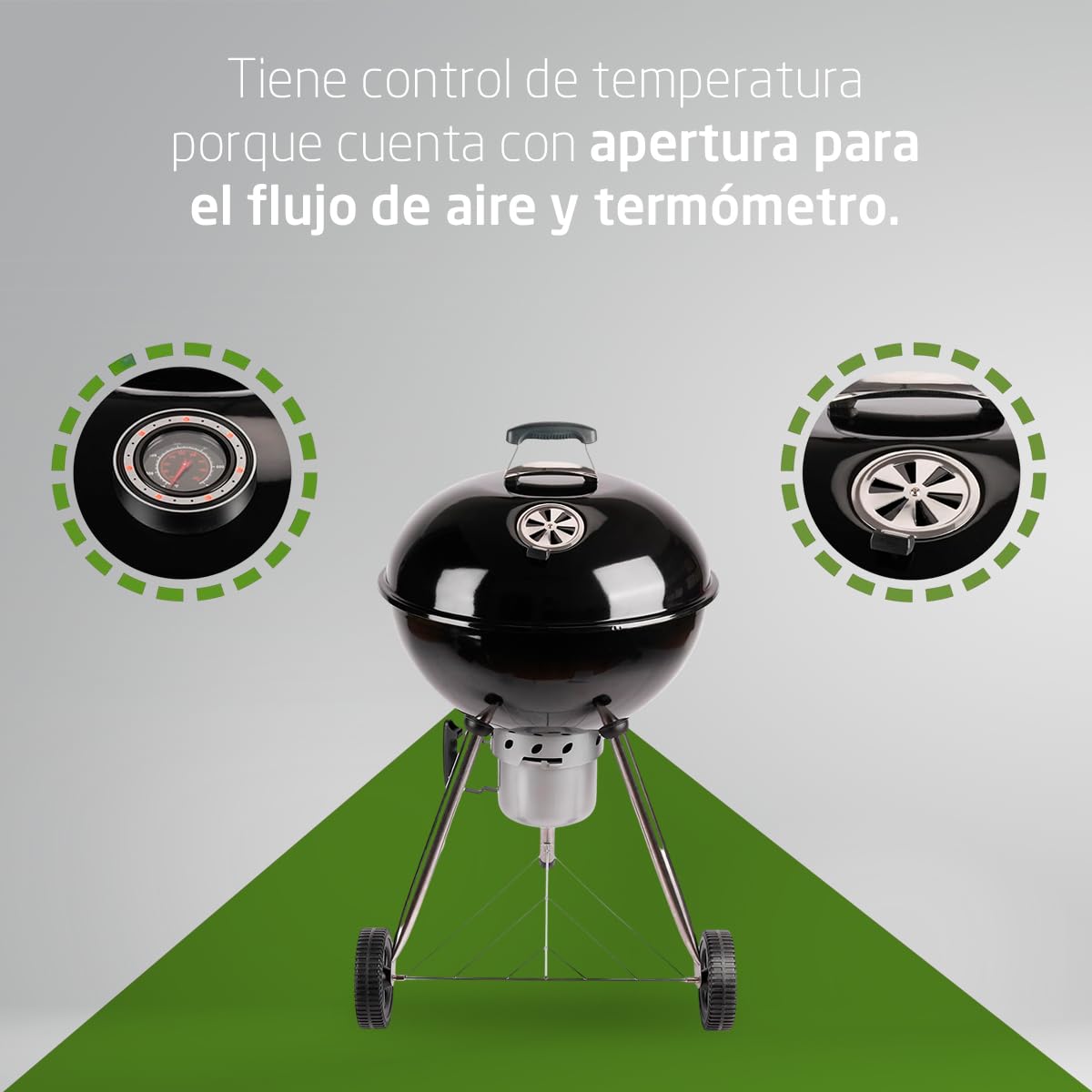 Amig - Barbacoa Portátil Fireplus de Carbón - Barbacoa Redonda con Tapa y Ruedas - Con Sistema de Ventilación y Depósito de Cenizas - Parrilla de Acero de Ø53,5 cm - Medidas: 68,4x64x100cm
