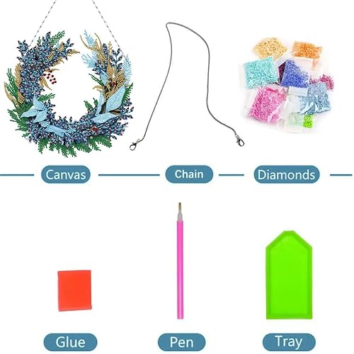 Miniatura 9 de AZURAOKEY Cartel colgante de corona de pintura de diamante de Navidad, kit de corona de diamantes de imitación de cristal 9D, kits de arte de