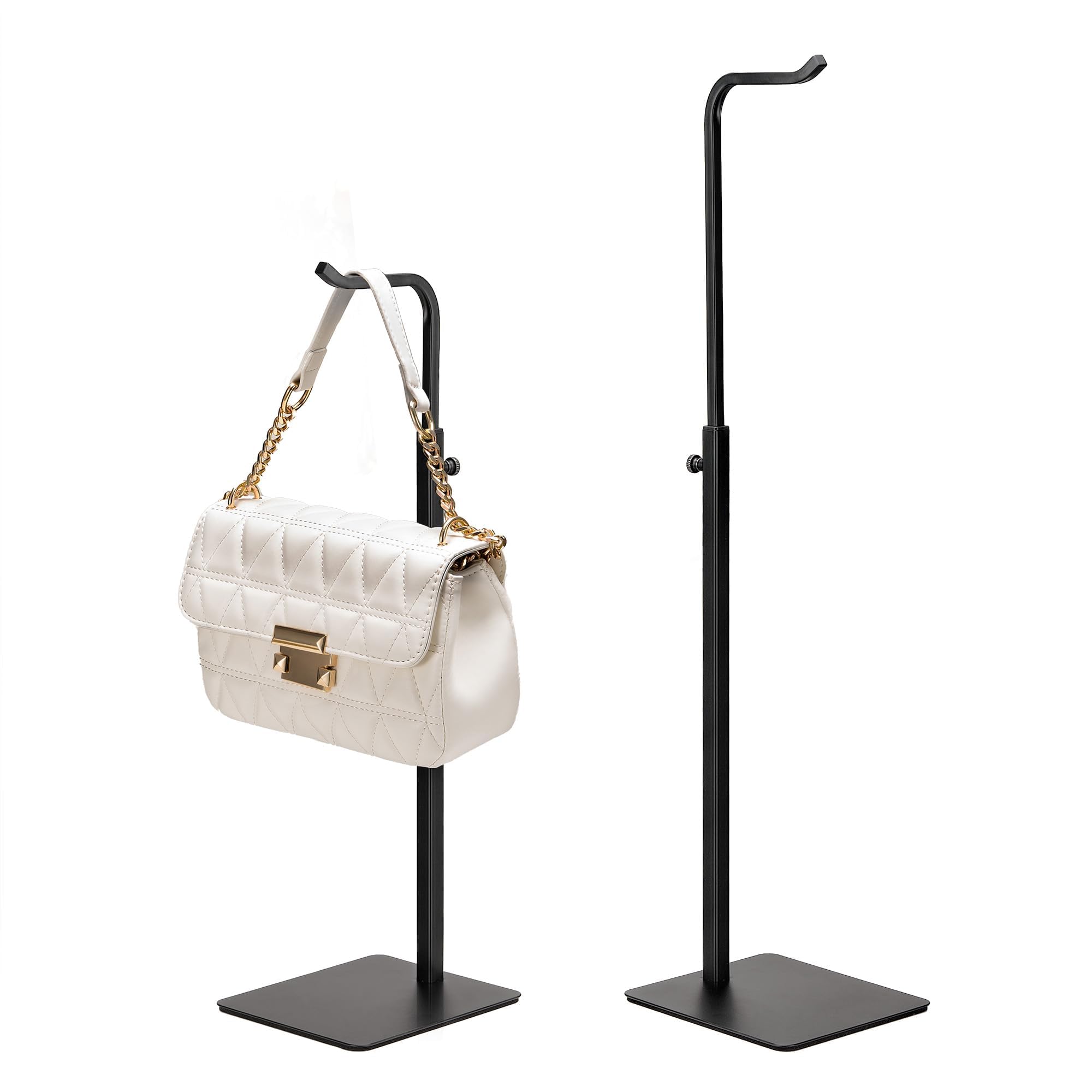 Purse Holder Handbag Display Stand: Hanger Rack Showing Bags, Purses, and Wreath, Adjustable Black Hook Stand for Tabletop, Closet, Desk, and Retail Use for Vendors