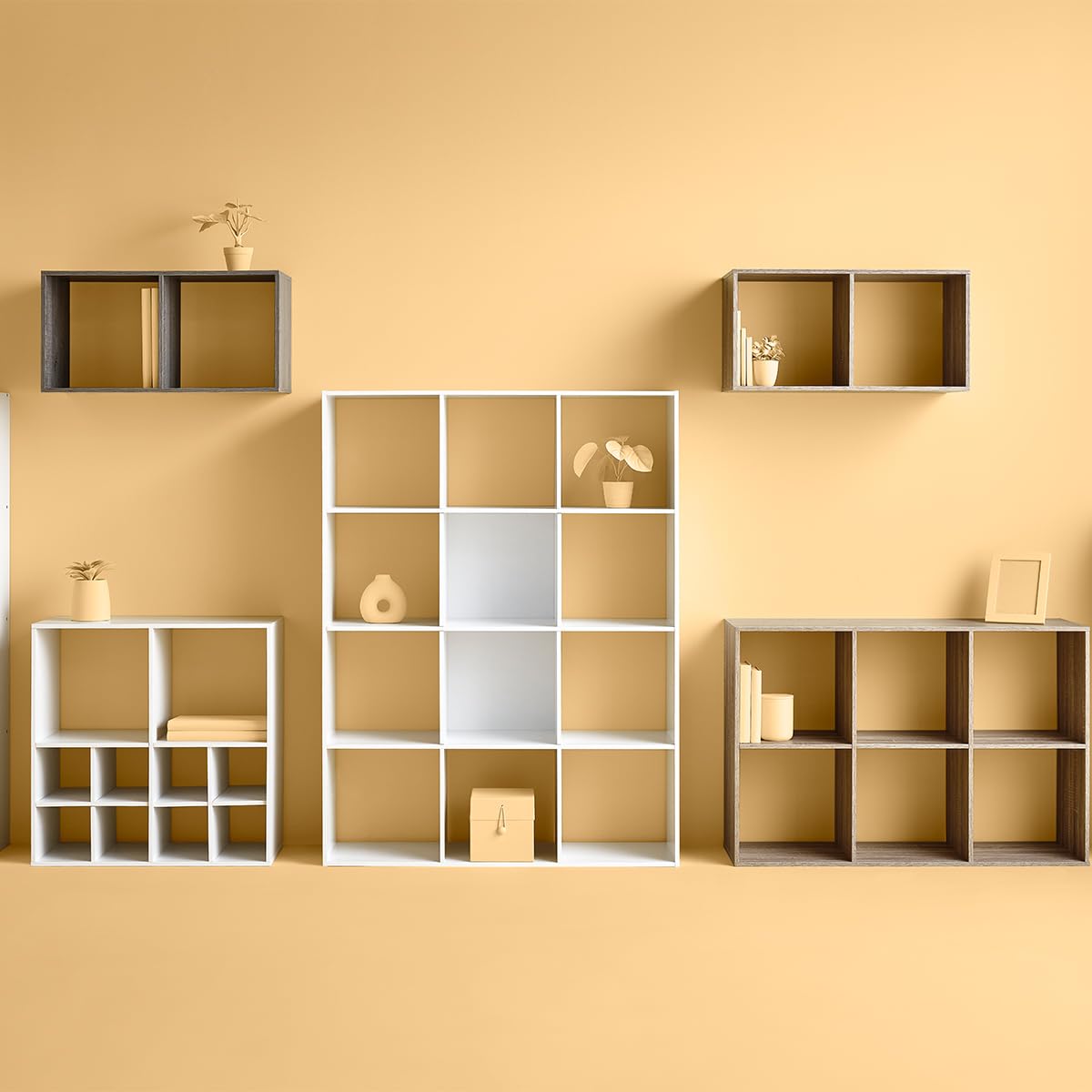 5five - Scaffale Mix N' Modul a 2 scomparti, effetto legno scuro - L 35 x P 32 x H 68 cm, stile industriale - Mobile contenitore per soggiorno, camera da letto, ufficio