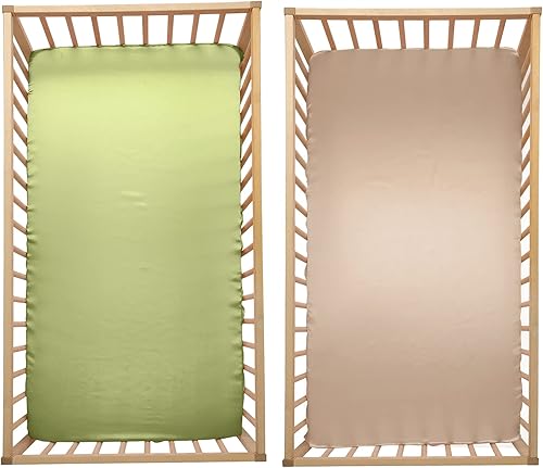 Miniatura 3 de SiinvdaBZX Juego de 2 sábanas de satén para cuna de 38 x 24 pulgadas, suaves y sedosas, fundas de colchón portátiles para cuna, con bolsillo