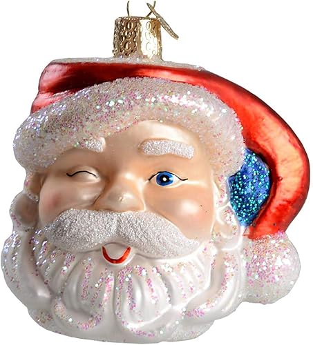 Miniatura 5 de Old World Christmas - Adorno de Santa tonto pequeño de vidrio soplado para árbol de Navidad, decoración festiva hecha a mano, colección de Santa