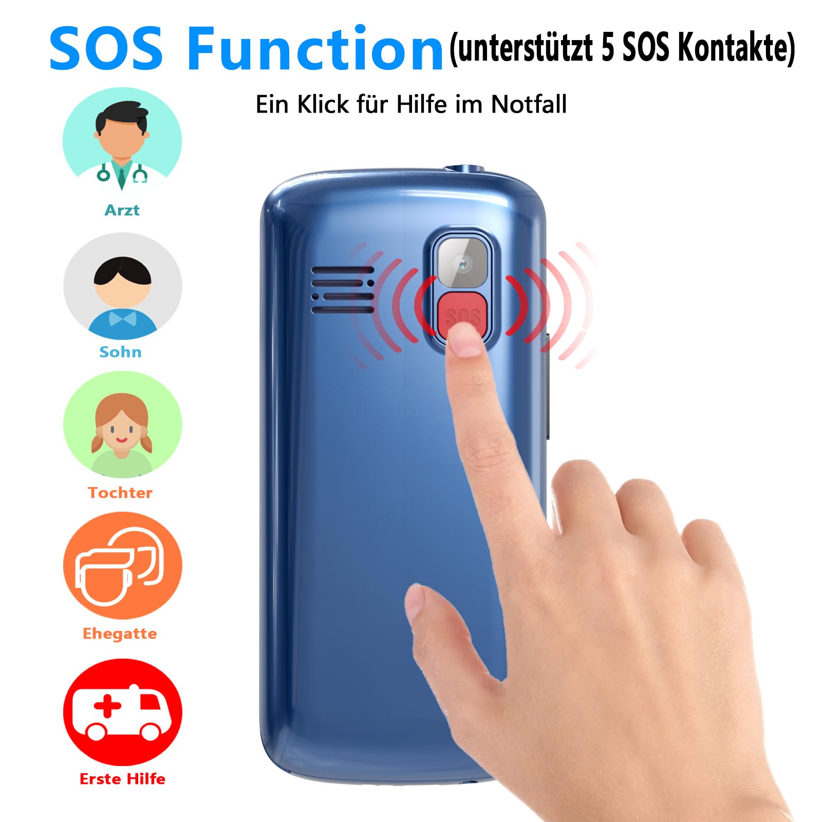 Telefon komórkowy 4G dla seniorów bez umowy, telefon komórkowy z dużymi przyciskami, bez simlocka, telefon komórkowy dla seniorów ze stacją ładującą, przycisk alarmowy 1000 mAh, wyświetlacz 2,4