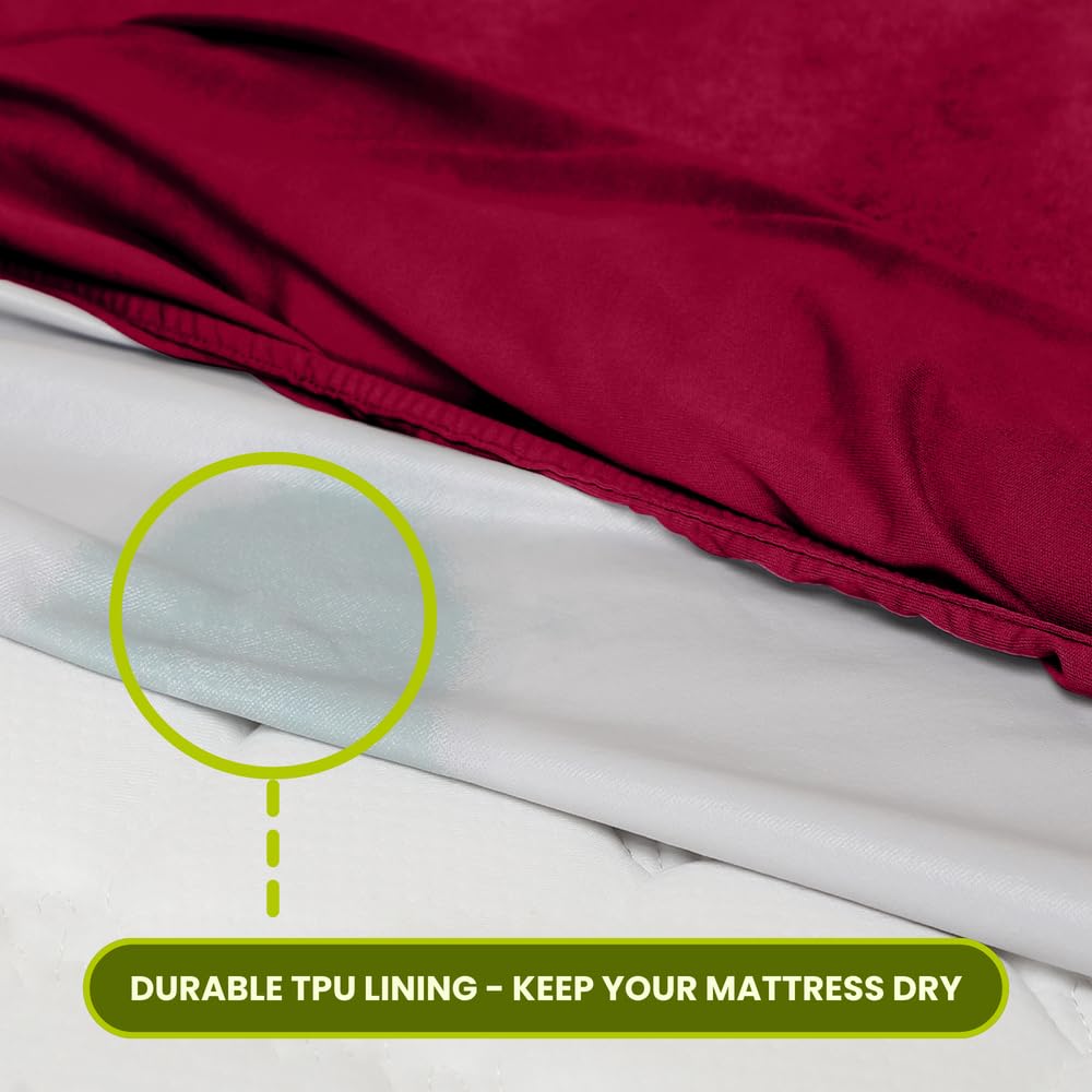 AVI Terry Cotton 100% Waterproof King Size Bed Mattress Protector 84x78 inch & Two Pillow Protector Soft, Breathable, Noiseless Fitted Mattress Cover for Spill Protection(Maroon). 2