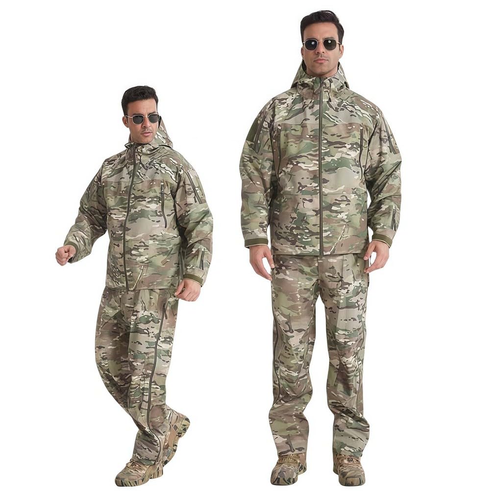 Combinaison tactique, pantalon imperméable et coupe-vent avec tissu à 3 couches, équipement de pluie prêt pour les tempêtes pour les trajets en plein air et quotidiens