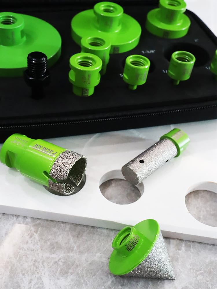 Diamond Drill Bit FACHLICH Diamond Core Drill Bits Set - 20/25/35/50mm 20F Tile Hole Saw Kit With 2" Diamond Beveling Chamfer Bits For Porcelain Ceramic Tile Granite Marble(6PCS Diamond Drill Bits For