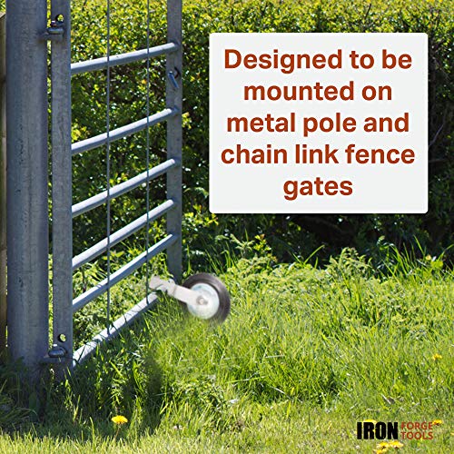Image of Iron Forge Tools Fence Gate Wheel for Metal Swing Gates - 6 Inch Under Mount Farm Gate Wheel and Hardware, Farm Wheels for Metal Tube Gates, Caster, Support Wheels