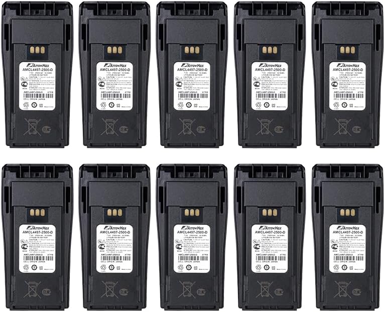 Arrowmax Paquete de 10 baterías de litio de alta capicidad 10PS-AMCL4497-2500-D para Motorola CP200 MOTOTRBO CP200D EP450 como NNTN4497