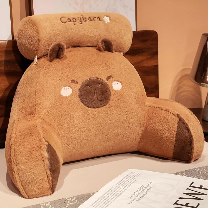 Bed Rest Reading Pillow - Kawaii Soft Lumbar Pillows Rest Cushion with Washable Cover, Bedrest Pillow with Arms for Sitting in Bed, Relaxing, Watching TV, Gaming, Cars - Capybara,Small 23.6" x 15.7" Capybara