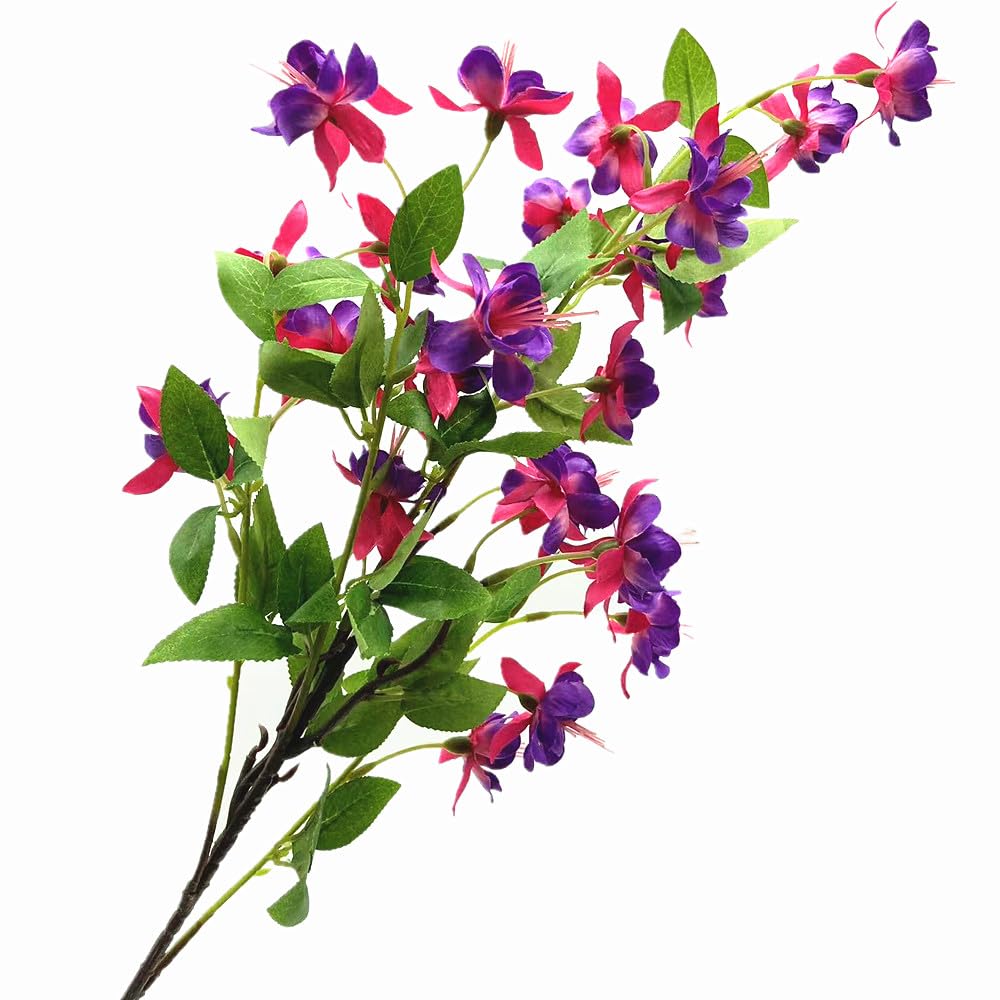 forestmistry 6pcs Artificial Bauhinia Purpurea Branch 24 heads Wedding Archway Floral Decoration Faux Silk Bauhinia bBakeana Blossom Tree Stem (purple pink)