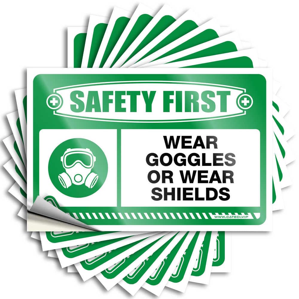 Sign & Safety First Wear Goggles Or Shields Peel and Stick Wall Decor Stick-on for Learner Driver Car - Funny Humorous Game(6X9CM-10Pcs)