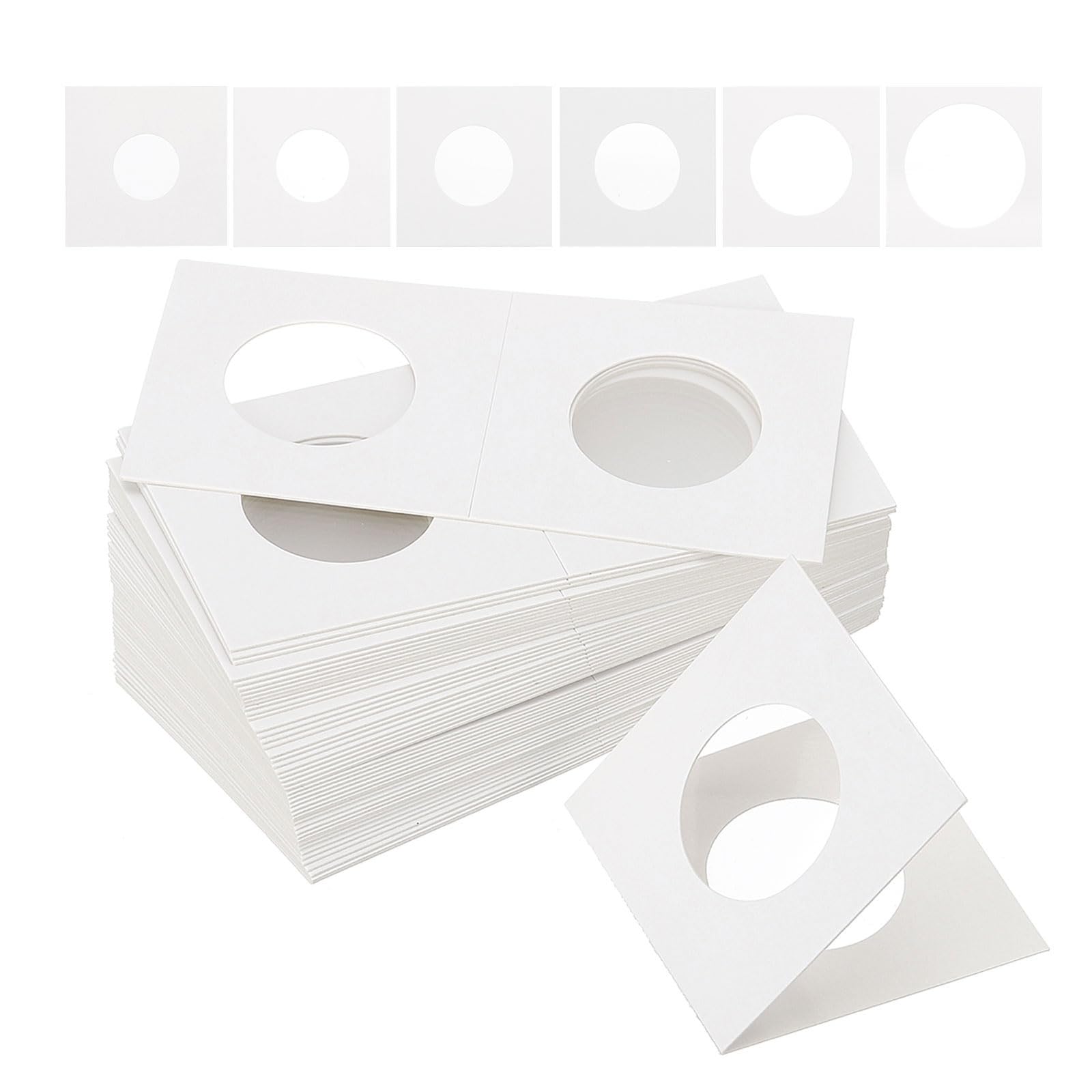 PATIKIL 2x2 Coin Flips, 600 Pack 20.5/23/25/27.5/31.5/40mm Cardboard Coin Holder, White
