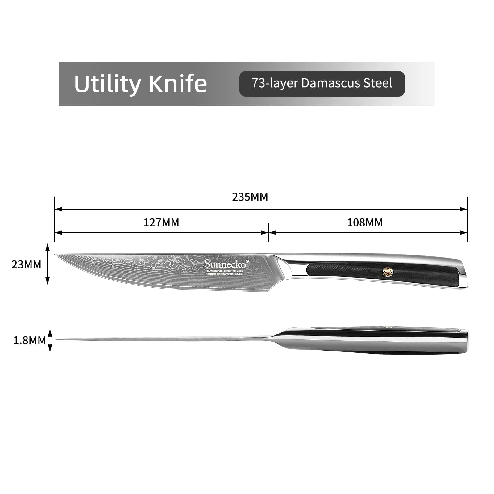 Sunnecko 2pcs Damast Steakmesser Set | Damast Steakmesser 2er Set Damastmesser G10 Steak Besteck Set