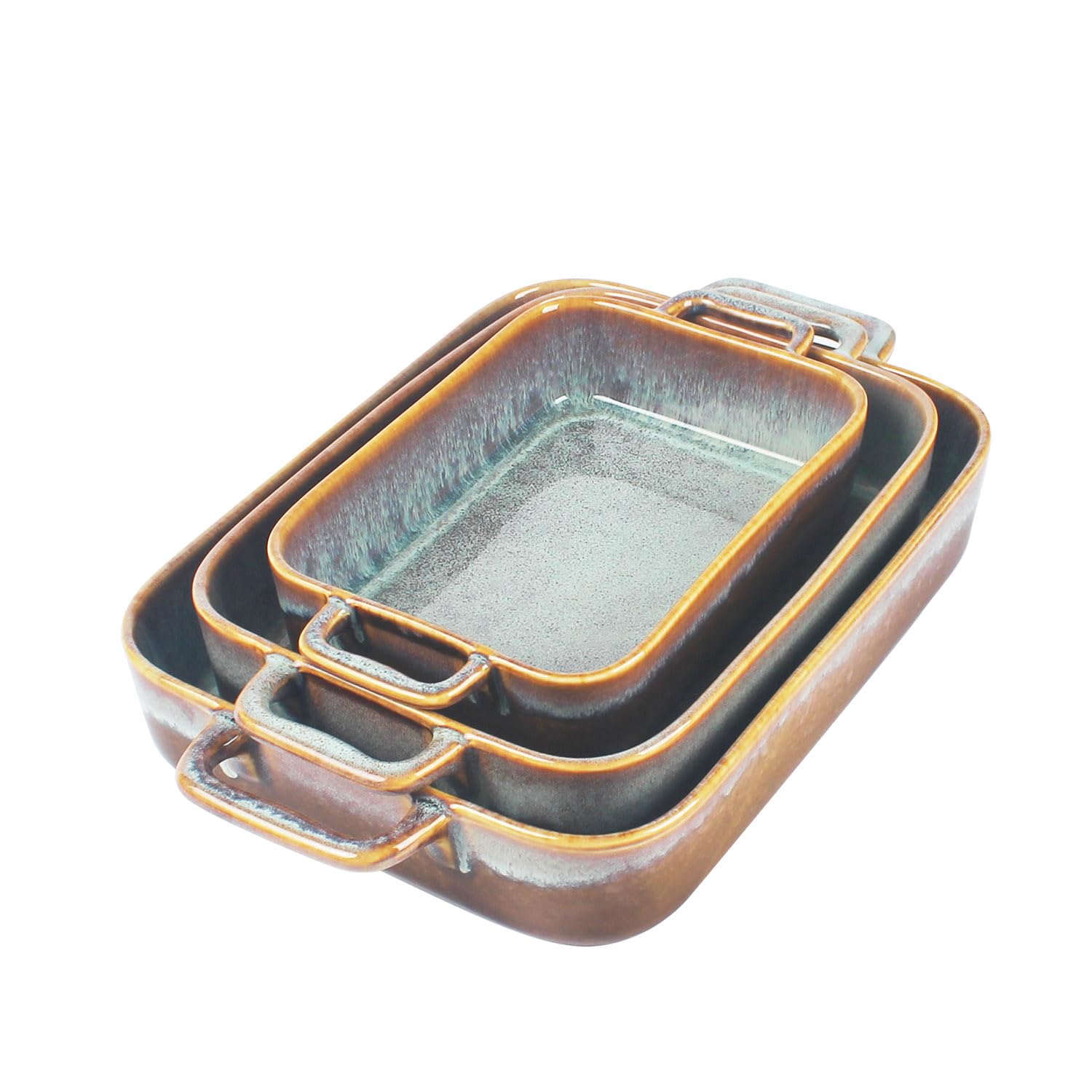 Photo 1 of Pheiaez Baking Dish Ceramic Baking Dish?Rectangular Baking Pans Set?Double handles Suitable for lasagna?Baking?Oven 12.8IN?10.8IN?8.9IN Reactive Glaze 3-Piece