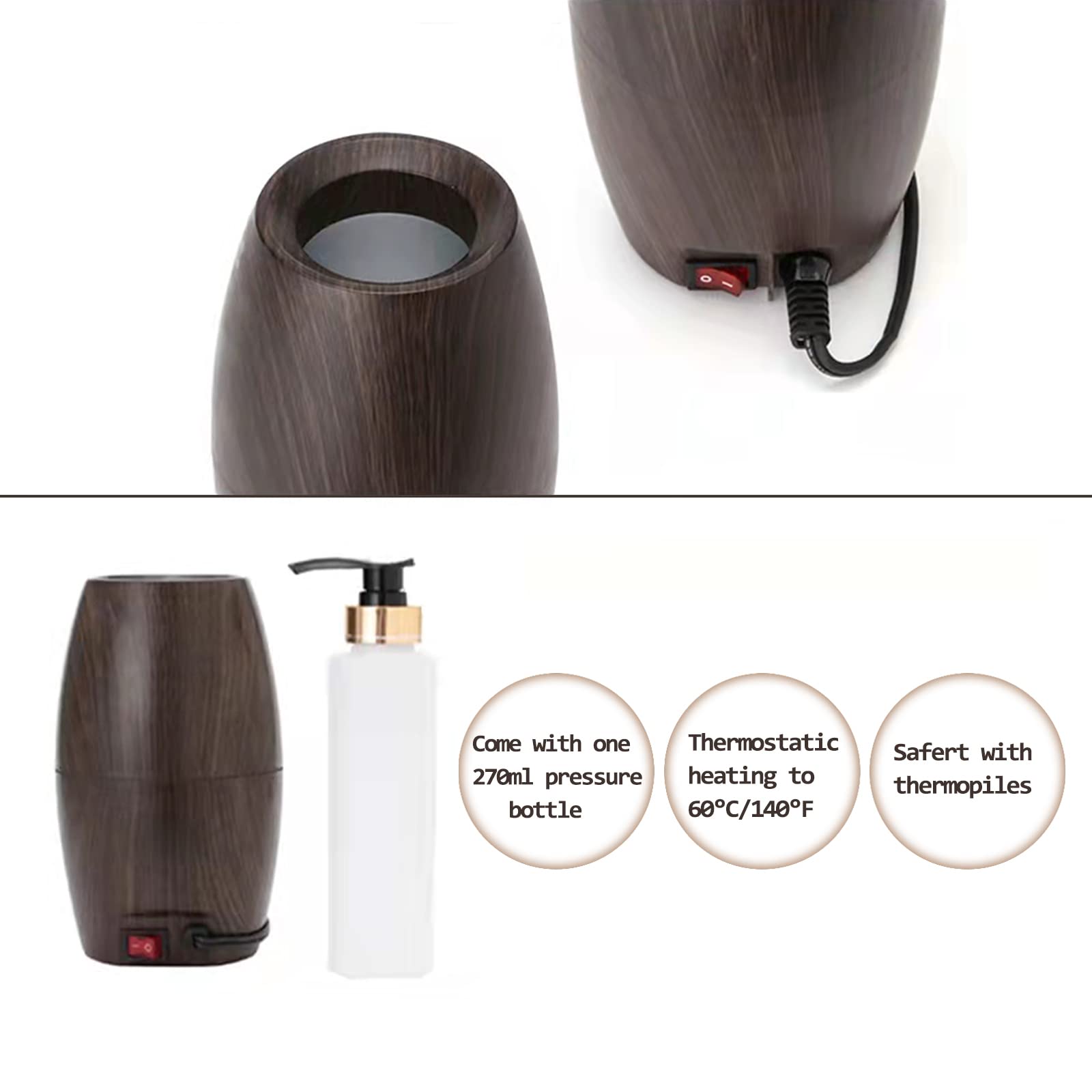 Elitzia Massageöl-Wärmer Lotion-Wärmer 131°F Konstante Temperatur Metall-Kunststoff-Pumpenflaschen Massageöl-Heizung Cremes Gele ätherische Öle