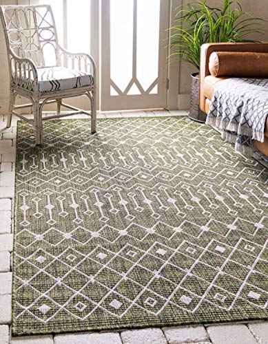 Unique Loom Outdoor Trellis Collection Area Rug - Tribal Trellis (7' 1' x 10' Rectangle, Green/ Natural)